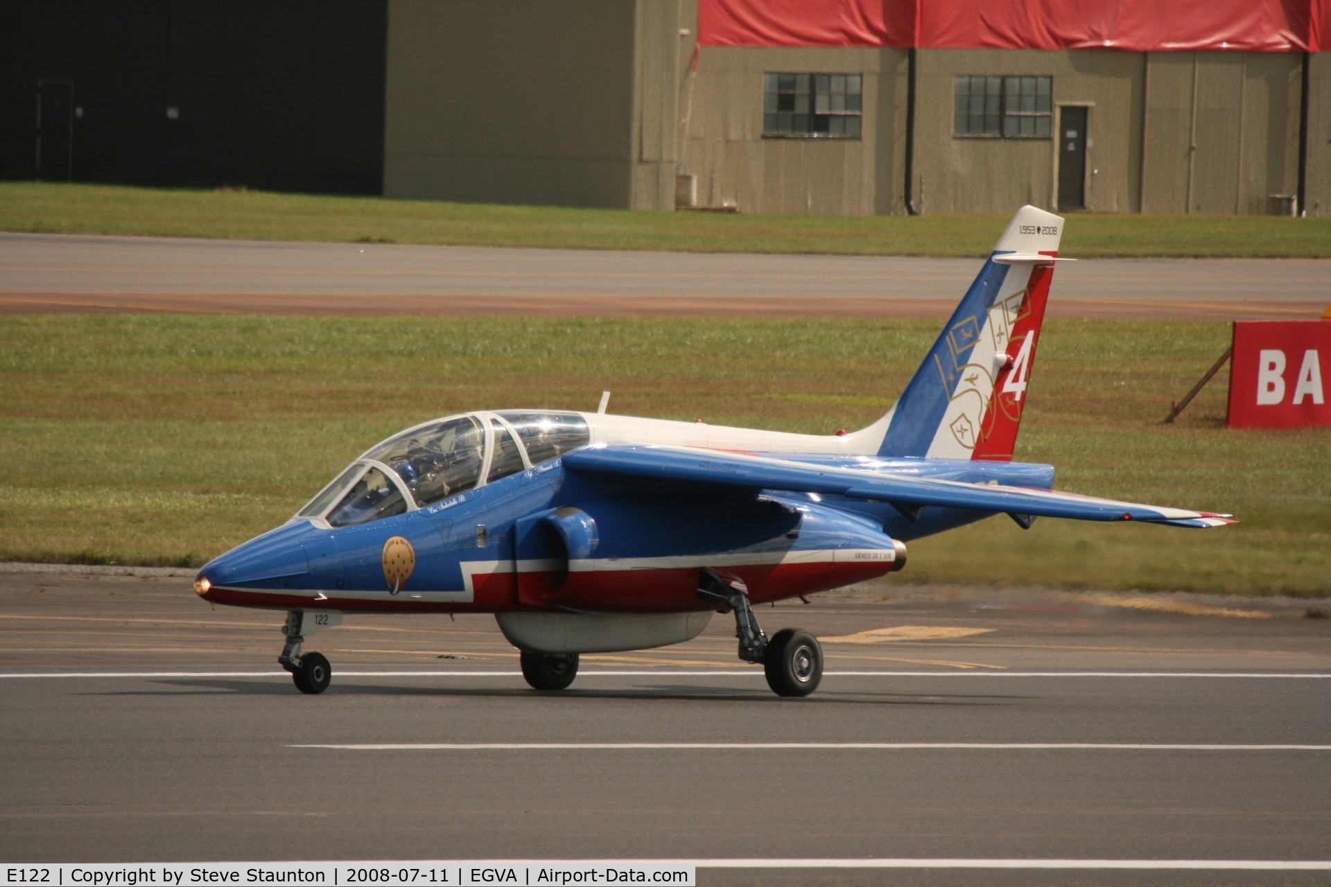 E122, Dassault-Dornier Alpha Jet E C/N E122, Taken at the Royal International Air Tattoo 2008 during arrivals and departures (show days cancelled due to bad weather)