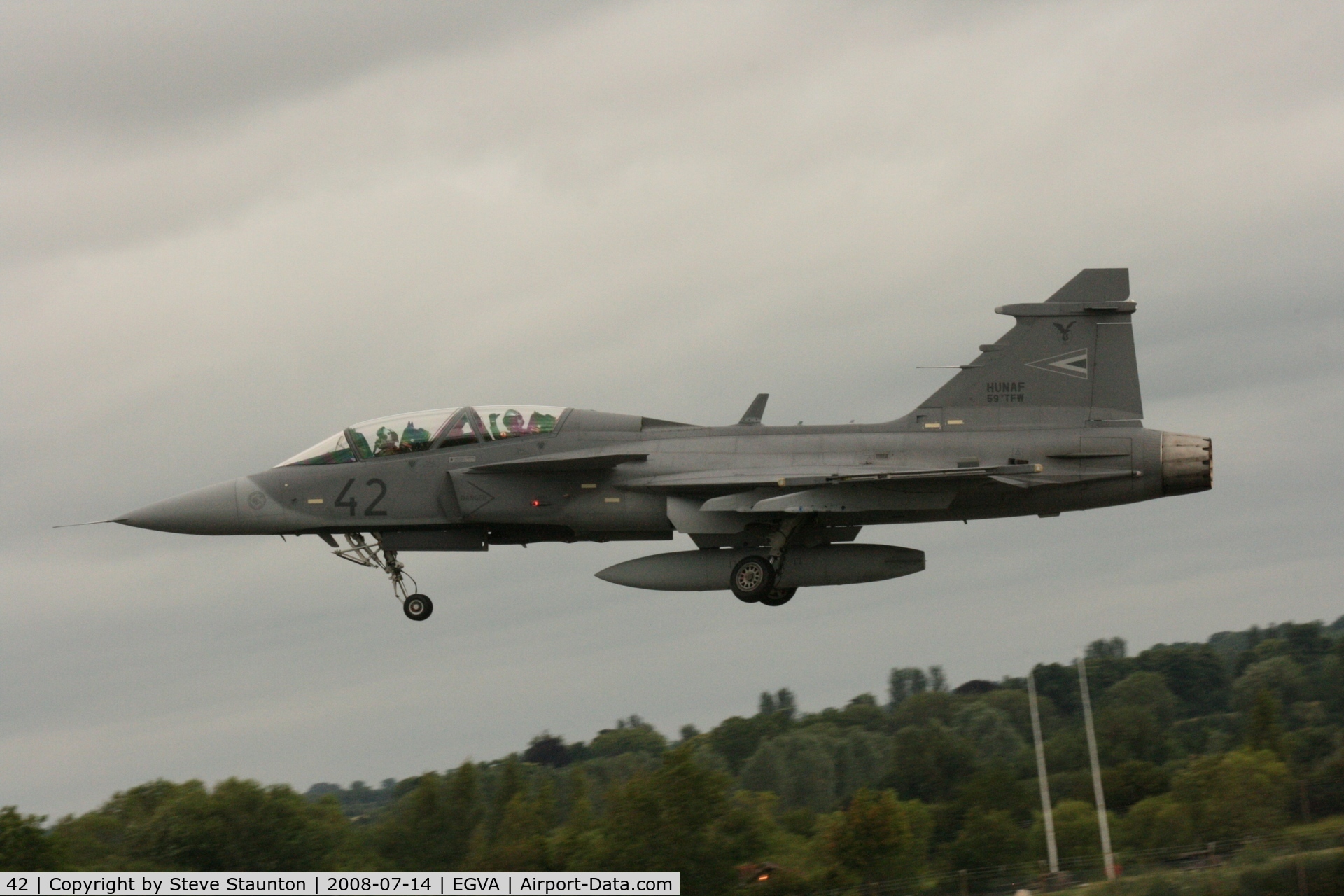 42, Saab JAS-39D Gripen C/N 39851, Taken at the Royal International Air Tattoo 2008 during arrivals and departures (show days cancelled due to bad weather)