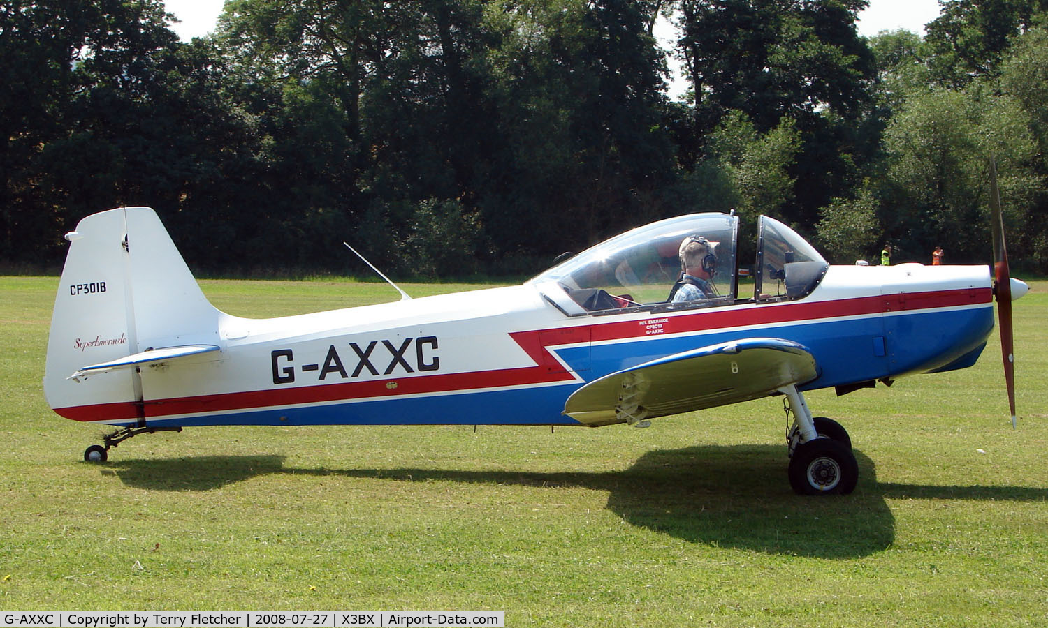 G-AXXC, 1959 Piel CP-301B Emeraude C/N 117, a visitor to Baxterley Wings and Wheels 2008 , a grass strip in rural Warwickshire in the UK