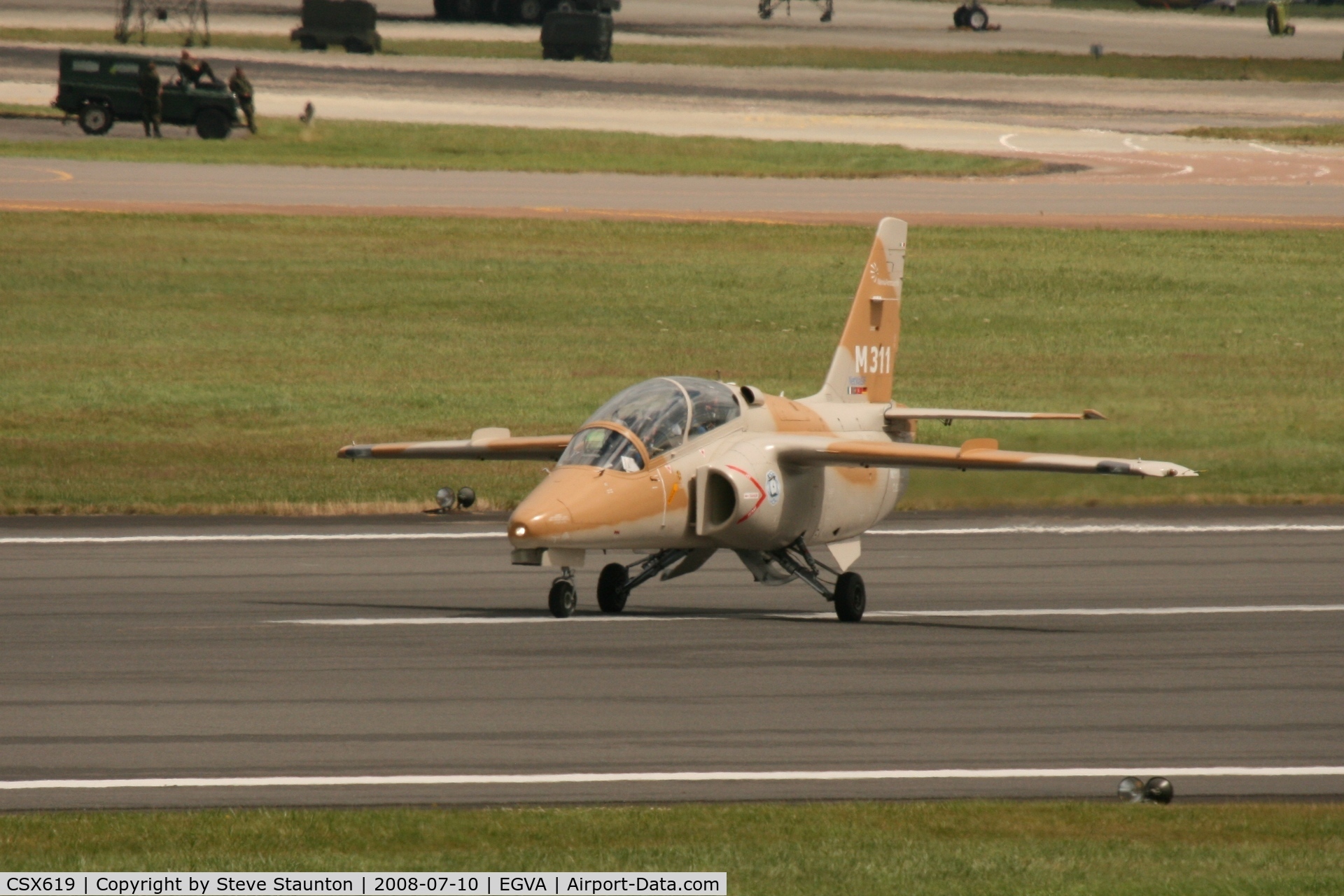 CSX619, Aermacchi M-311 C/N 201, Taken at the Royal International Air Tattoo 2008 during arrivals and departures (show days cancelled due to bad weather)