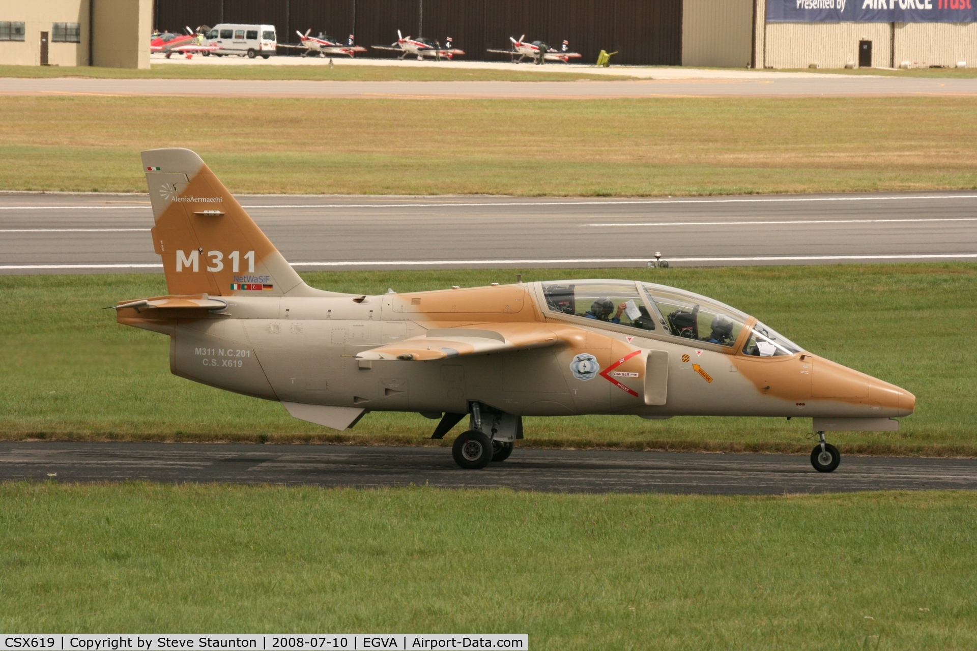 CSX619, Aermacchi M-311 C/N 201, Taken at the Royal International Air Tattoo 2008 during arrivals and departures (show days cancelled due to bad weather)