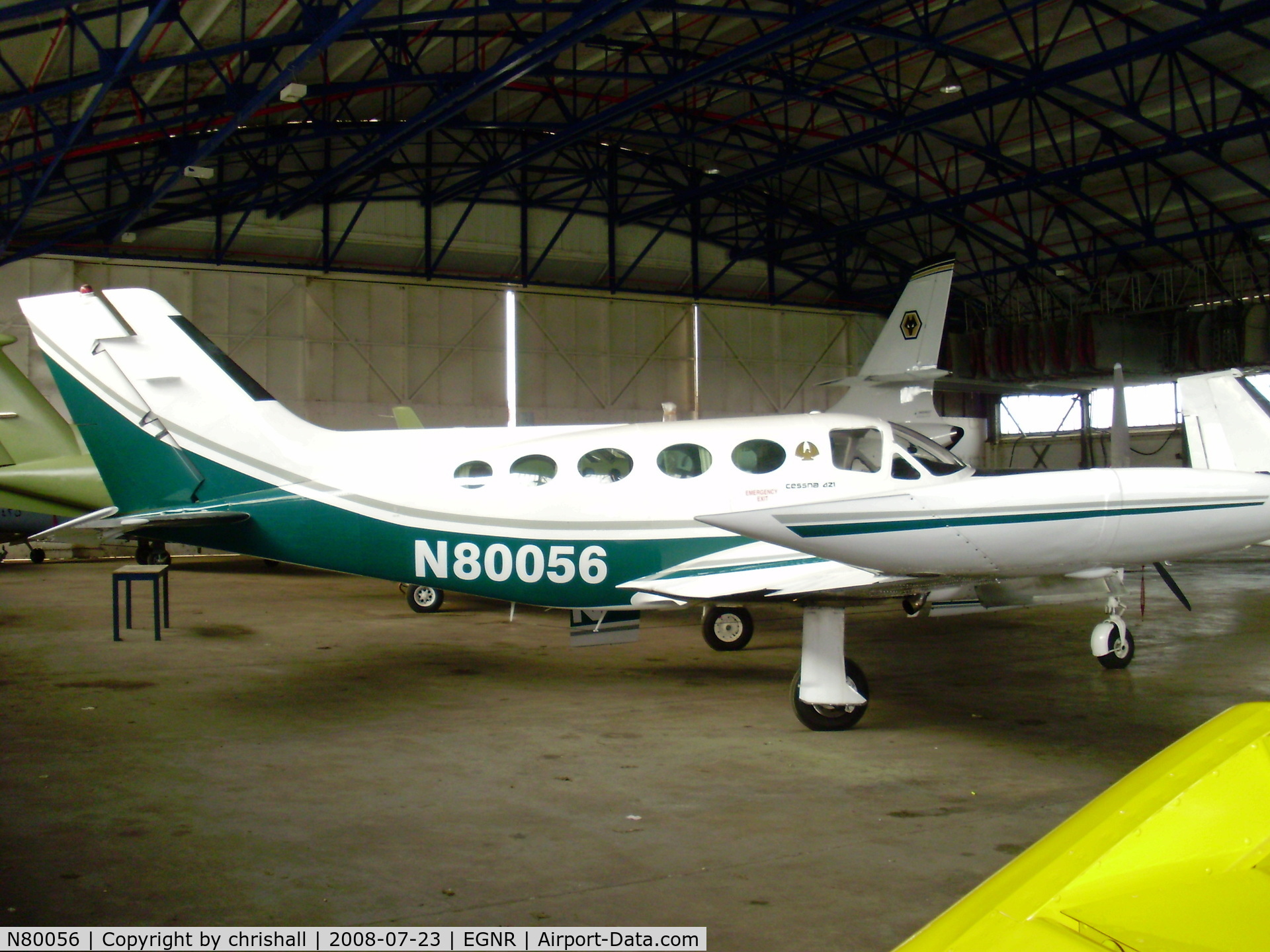 N80056, 1974 Cessna 421B Golden Eagle C/N 421B-0654, In the main hangar at Hawarden