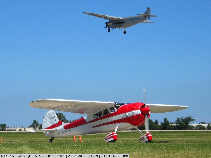 N1524D, 1952 Cessna 195A C/N 7746, Ford Tri Motor (N8407) landing in the background at Airventure 2008 - Oshkosh, WI