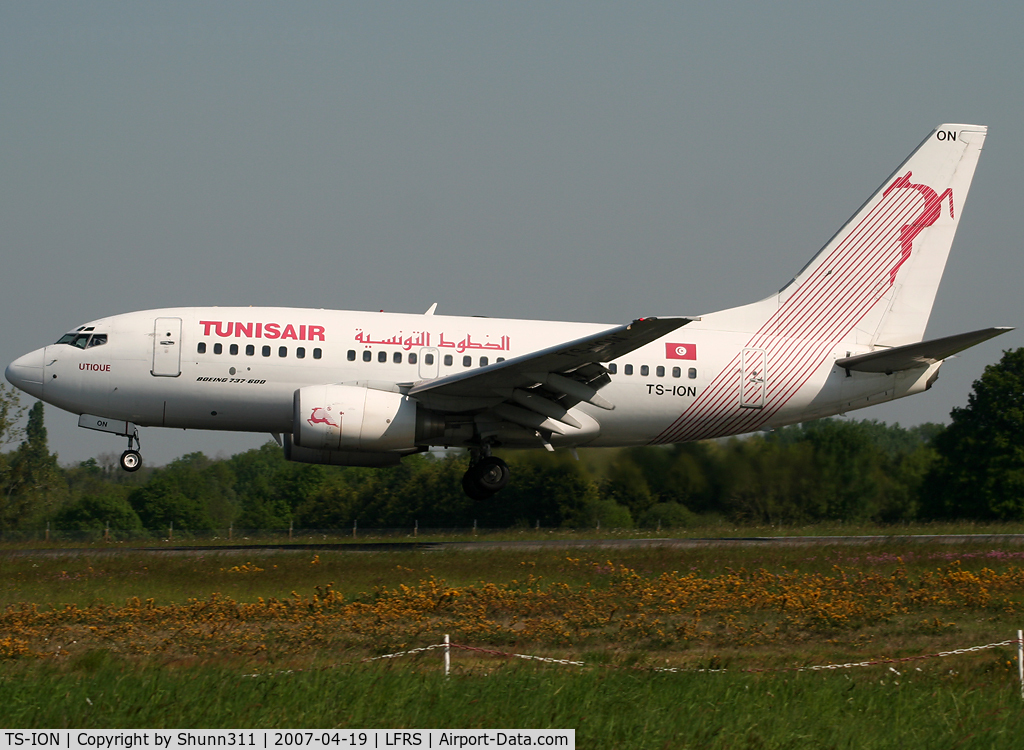 TS-ION, 2000 Boeing 737-6H3 C/N 29499, On landing from Tunisia...