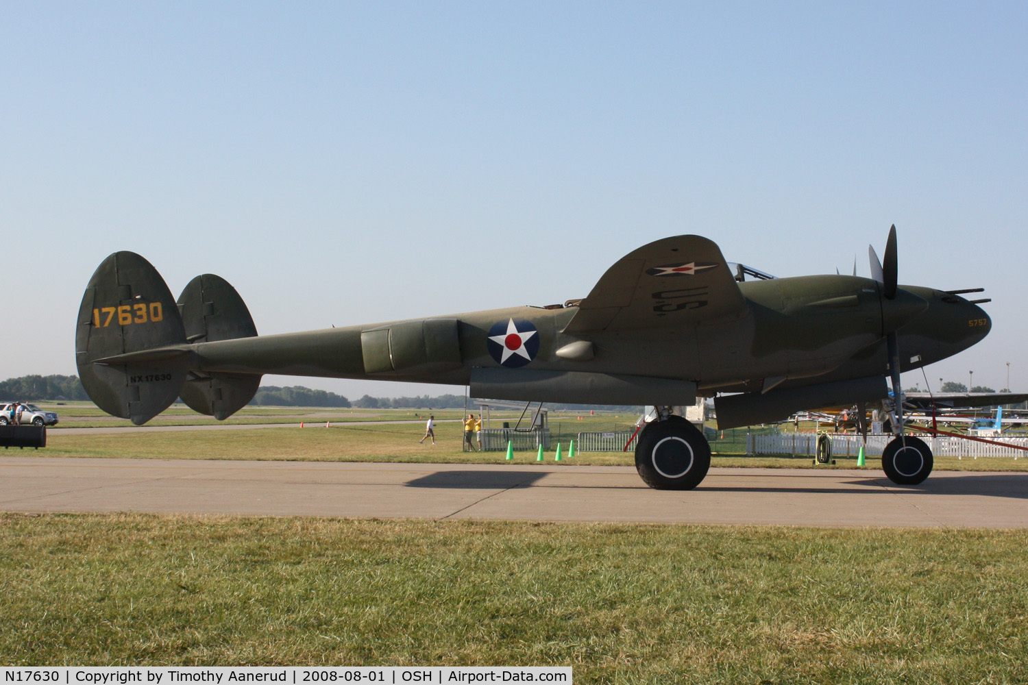 N17630, 1941 Lockheed P-38F C/N 41-7630 (222-5757), EAA AirVenture 2008, Being towed to the AeroShell Plaza