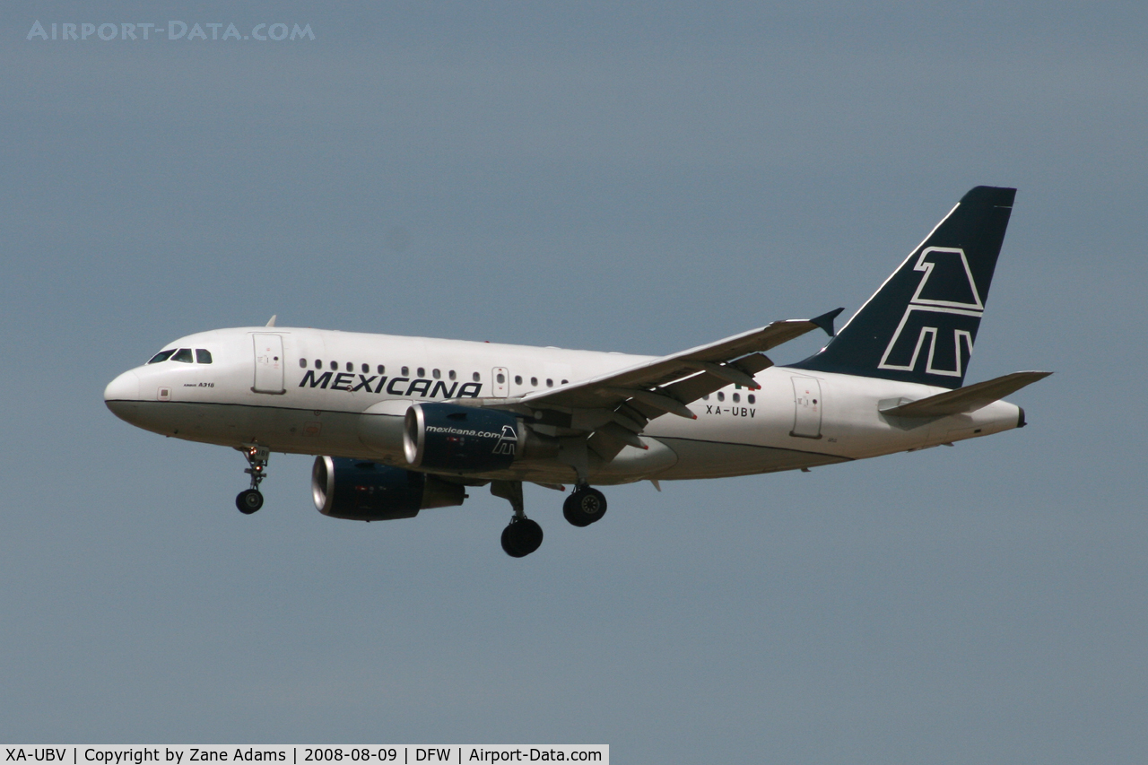 XA-UBV, 2005 Airbus A318-111 C/N 2394, Mexicana landing runway 18R at DFW