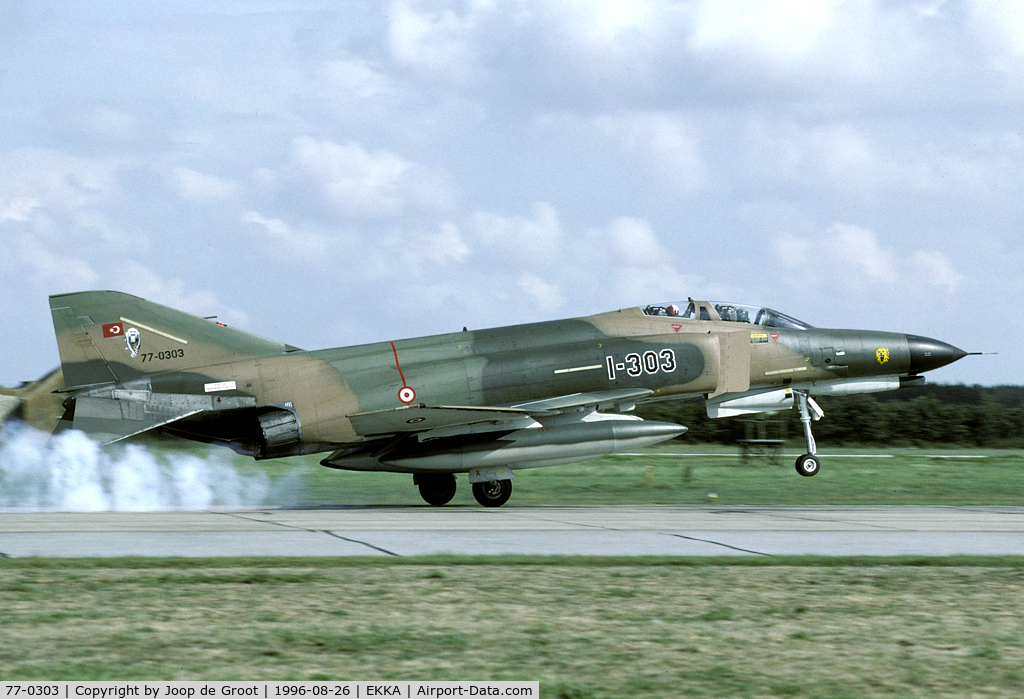 77-0303, 1978 McDonnell Douglas F-4E-2020 Phantom II C/N 5020, In the 1996 the Turkish AF participated in the Tactical Fighter Weaponry with a couple of Phantoms. The still had the large codes at the time.