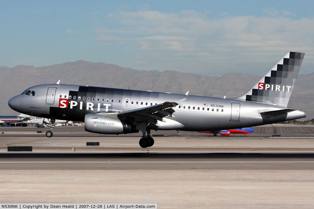 N530NK, 2007 Airbus A319-132 C/N 3017, Spirit Airlines N530NK landing on RWY 25L.