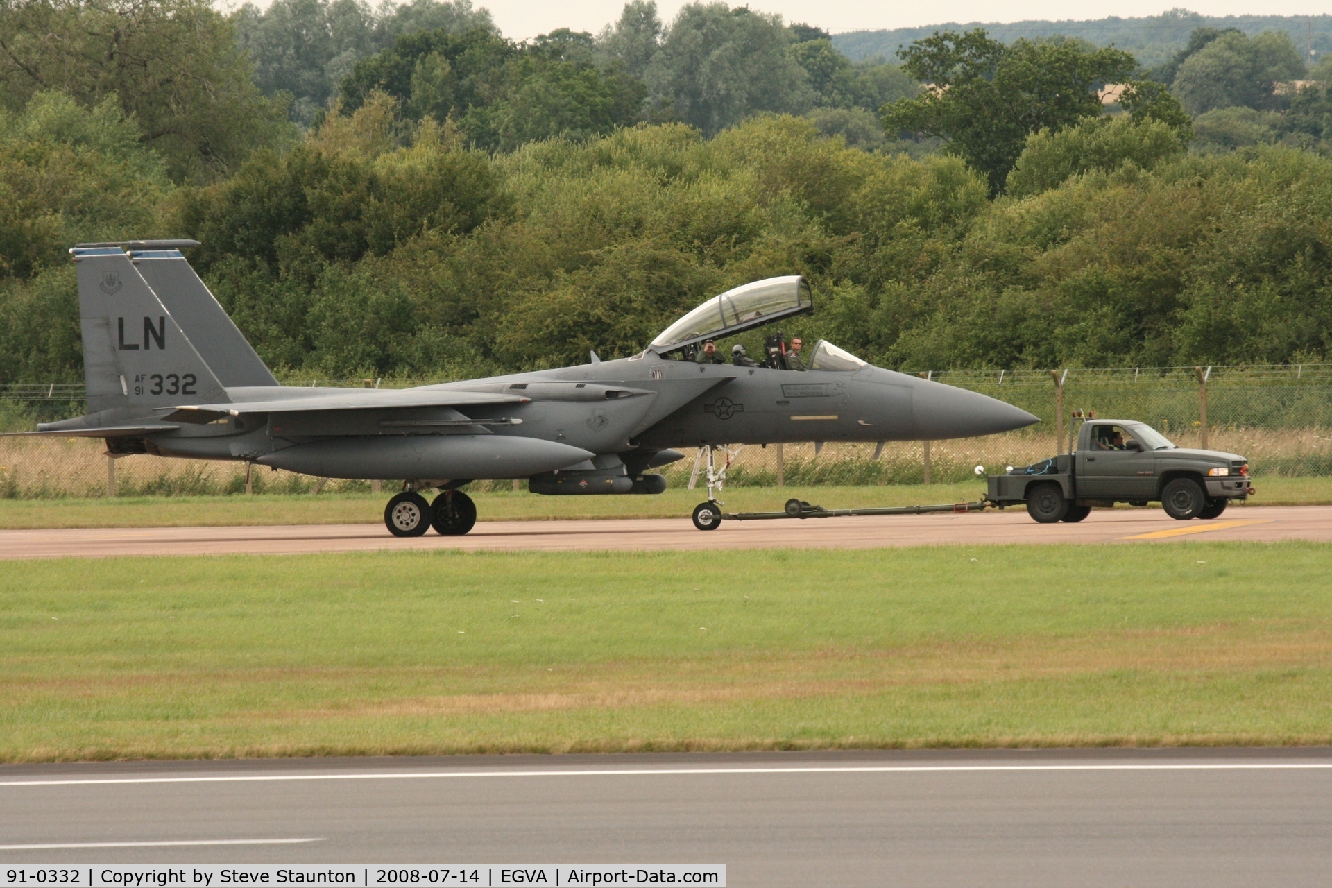 91-0332, 1991 McDonnell Douglas F-15E Strike Eagle C/N 1239/E197, Taken at the Royal International Air Tattoo 2008 during arrivals and departures (show days cancelled due to bad weather)