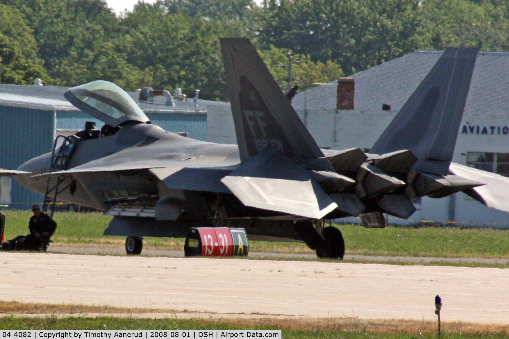 04-4082, 2004 Lockheed Martin F-22A Raptor C/N 4082, EAA AirVenture 2008, the F-22's were parked on the far side of the airfield