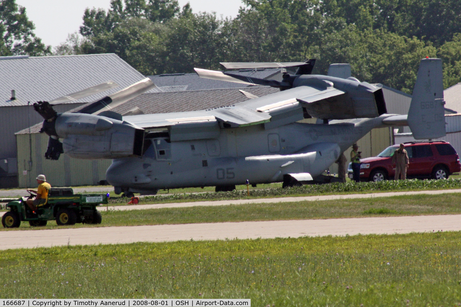 166687, Bell-Boeing MV-22B Osprey C/N D0081, EAA AirVenture 2008, parked on the far side of the airport before going on display