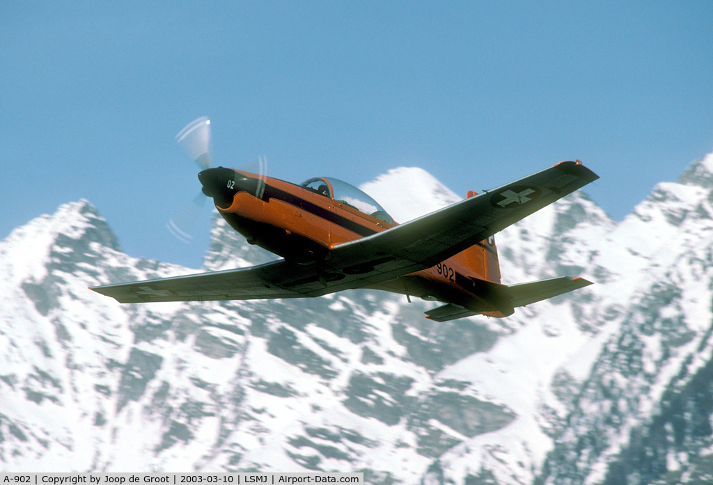 A-902, 1979 Pilatus PC-7 Turbo Trainer C/N 136, This PC-7 was photographed while taking off from Turtmann. 2003 was the last year of flying activities on this base.