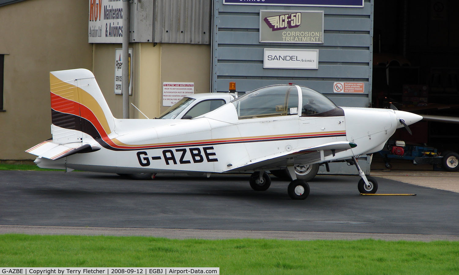 G-AZBE, 1971 AESL Glos-Airtourer Super 150/T5 C/N A535, AirTourer noted at Gloucestershire Airport  UK in Sept 2008