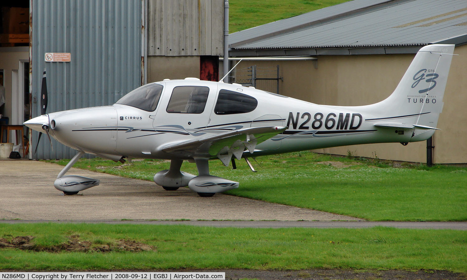 N286MD, 2008 Cirrus SR22 G3 GTS Turbo C/N 3173, Cirrus SR22 noted at Gloucestershire Airport  UK in Sept 2008