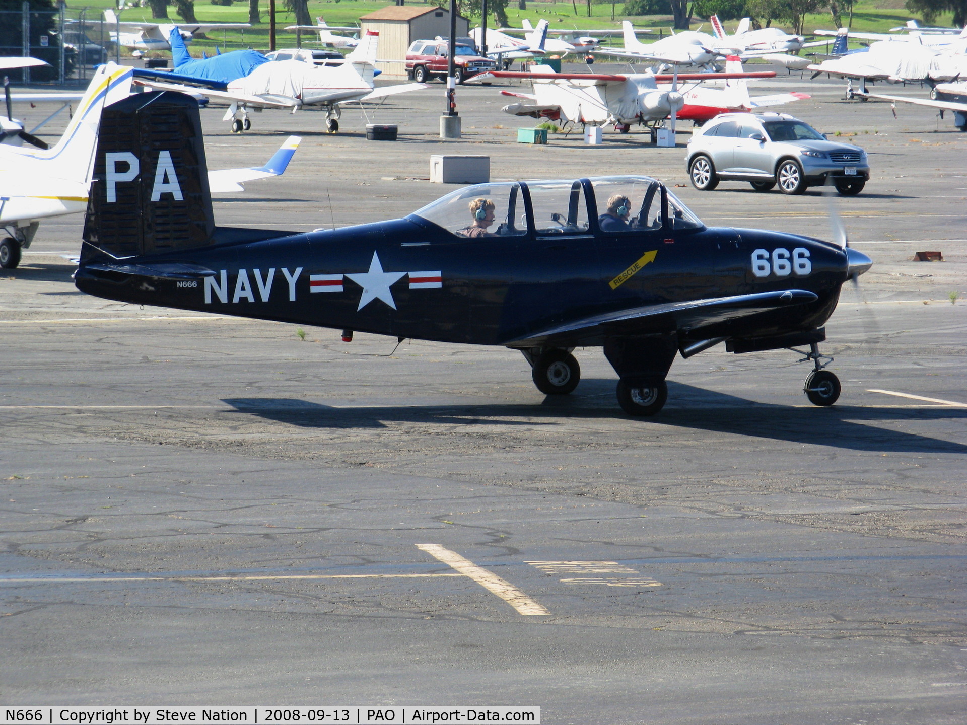 N666, 1958 Beech A45 C/N GM-141, Beech T-34A PA-666 as Navy taxying @ Palo Alto, CA