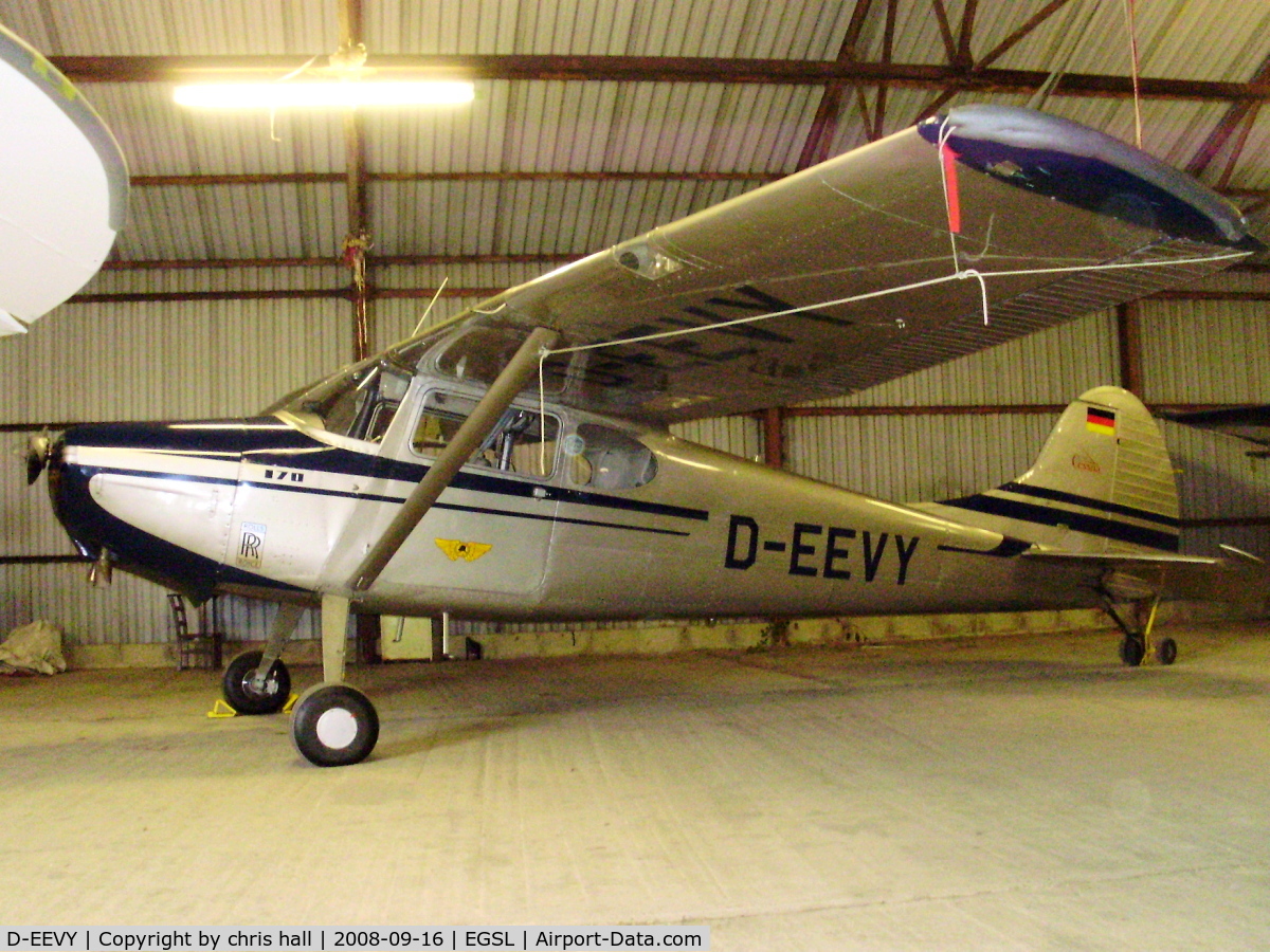 D-EEVY, 1950 Cessna 170A C/N 17019537, in the main hangar at Andrewsfield