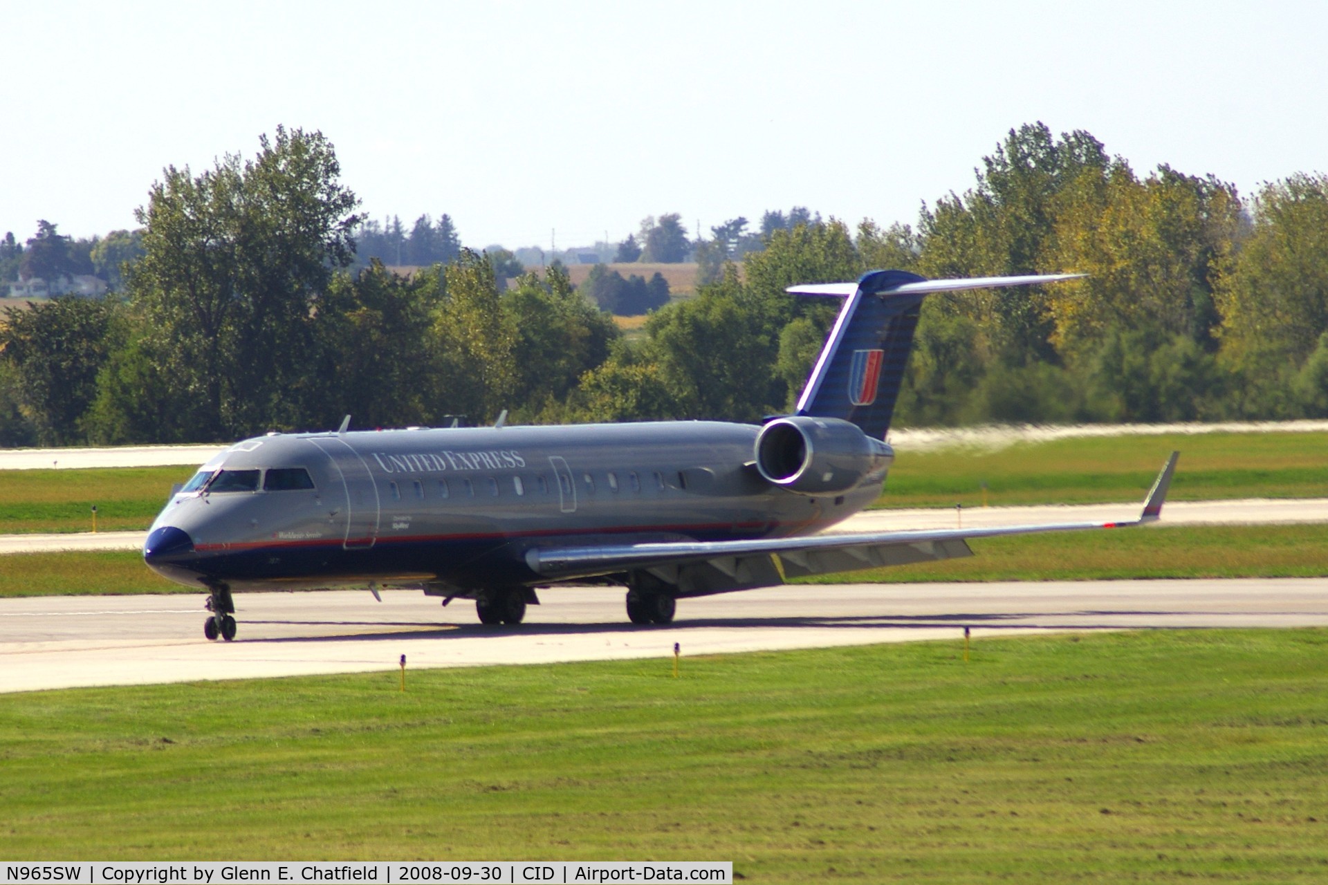 N965SW, 2003 Bombardier CRJ-200ER (CL-600-2B19) C/N 7871, Turning on to Bravo after back-taxiing on Runway 31 after landing