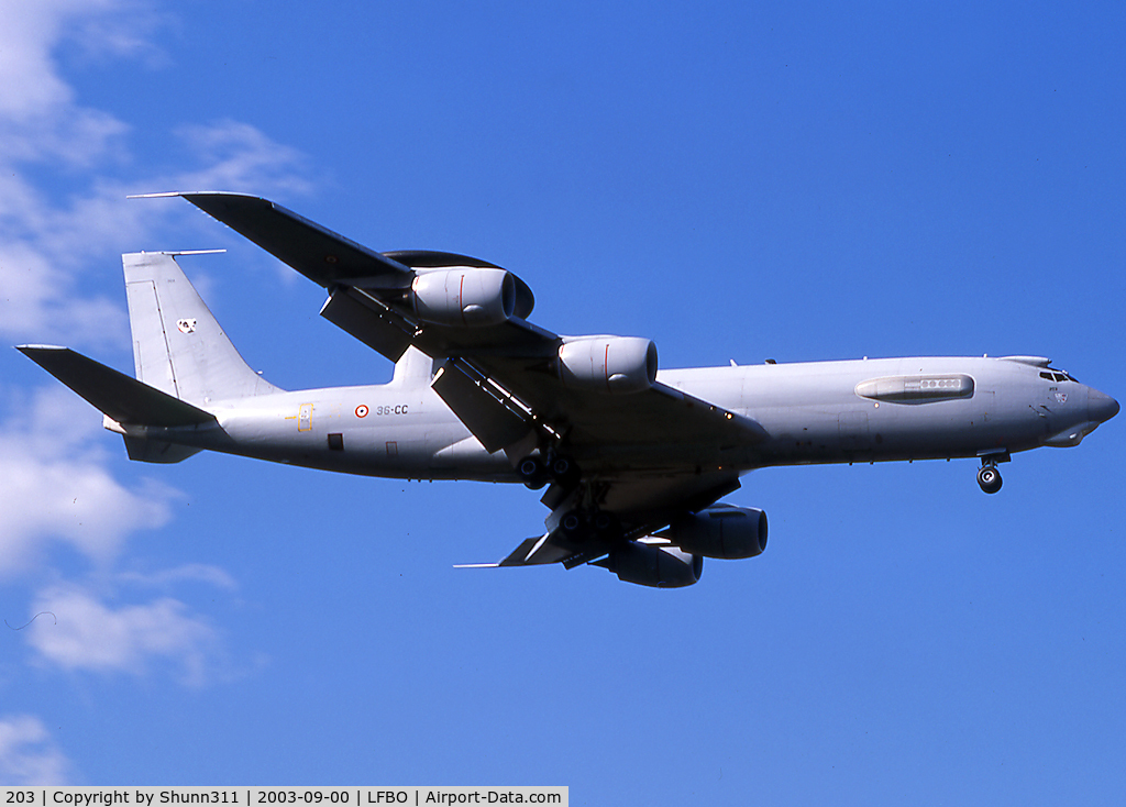 203, 1990 Boeing E-3F Sentry C/N 24117, Passing over the runway this day... Was my first Sentry @ LFBO for me !