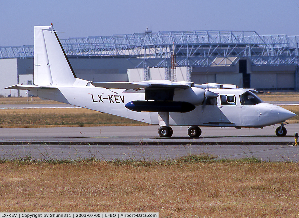 LX-KEV, 1981 Pilatus Britten-Norman BN-2T Islander C/N 2102, Rolling holding point rwy 14L for departure...