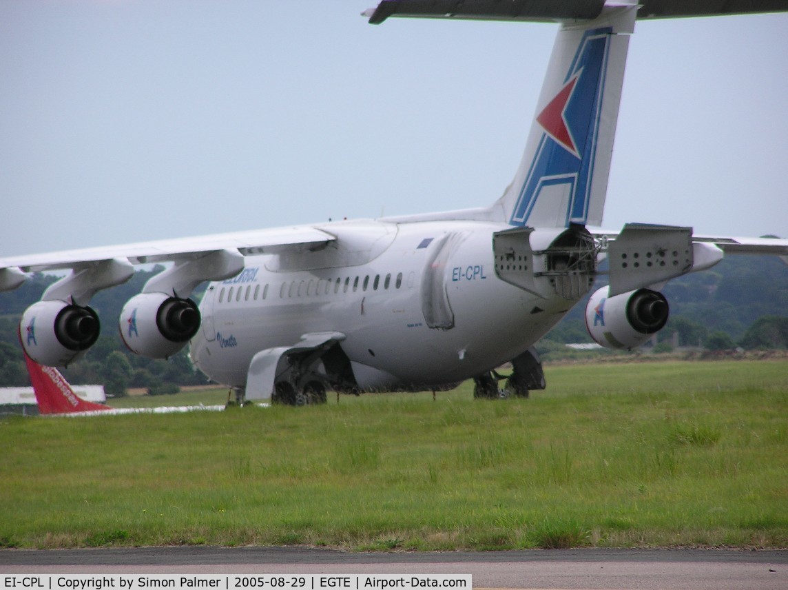 EI-CPL, 1995 British Aerospace Avro 146-RJ70 C/N E1267, BAe 146 parked at Exeter