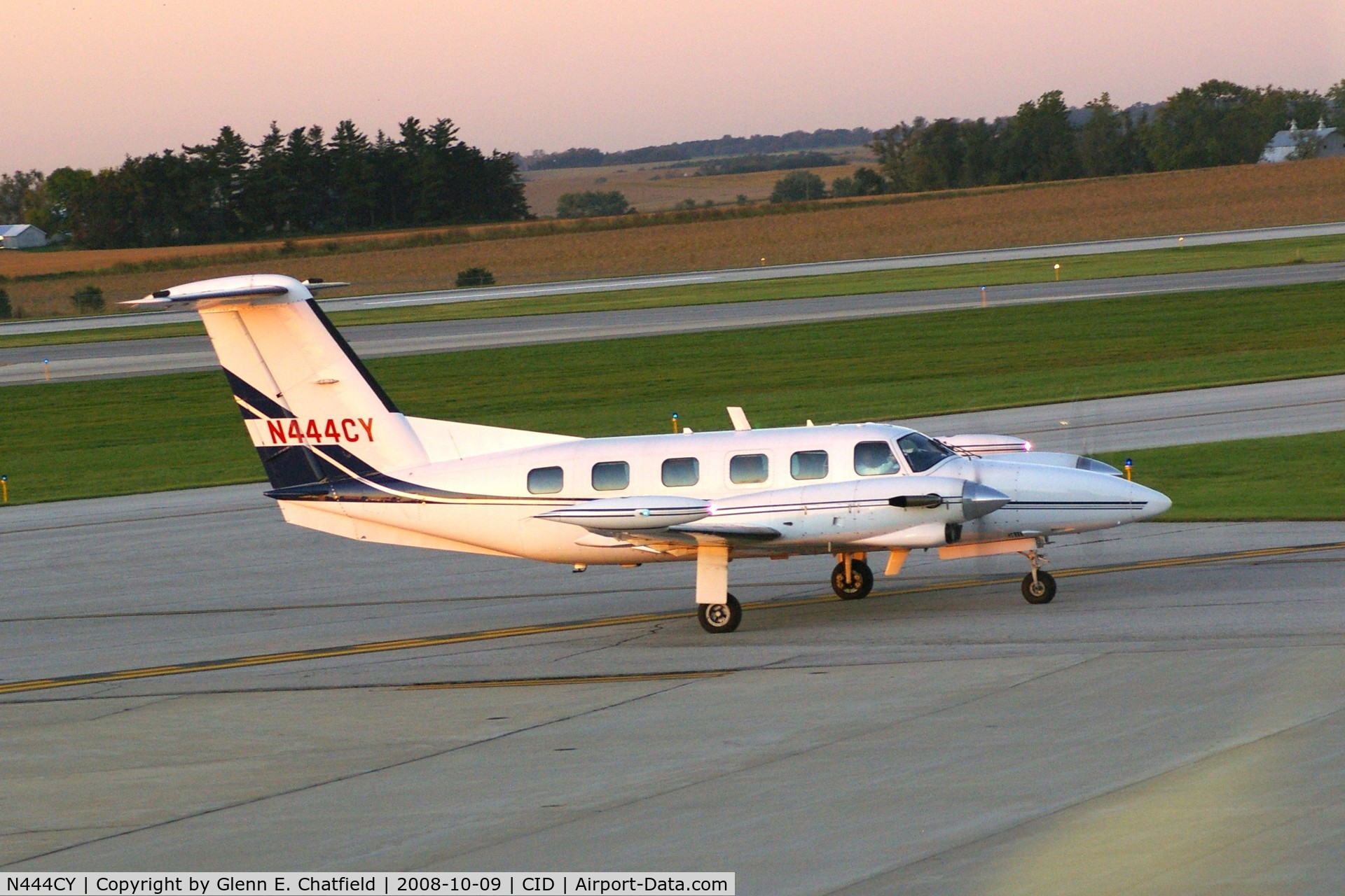 N444CY, 1984 Piper PA-42-720 Cheyenne III C/N 42-5501025, Taxiing to Landmark FBO, just at sunrise.