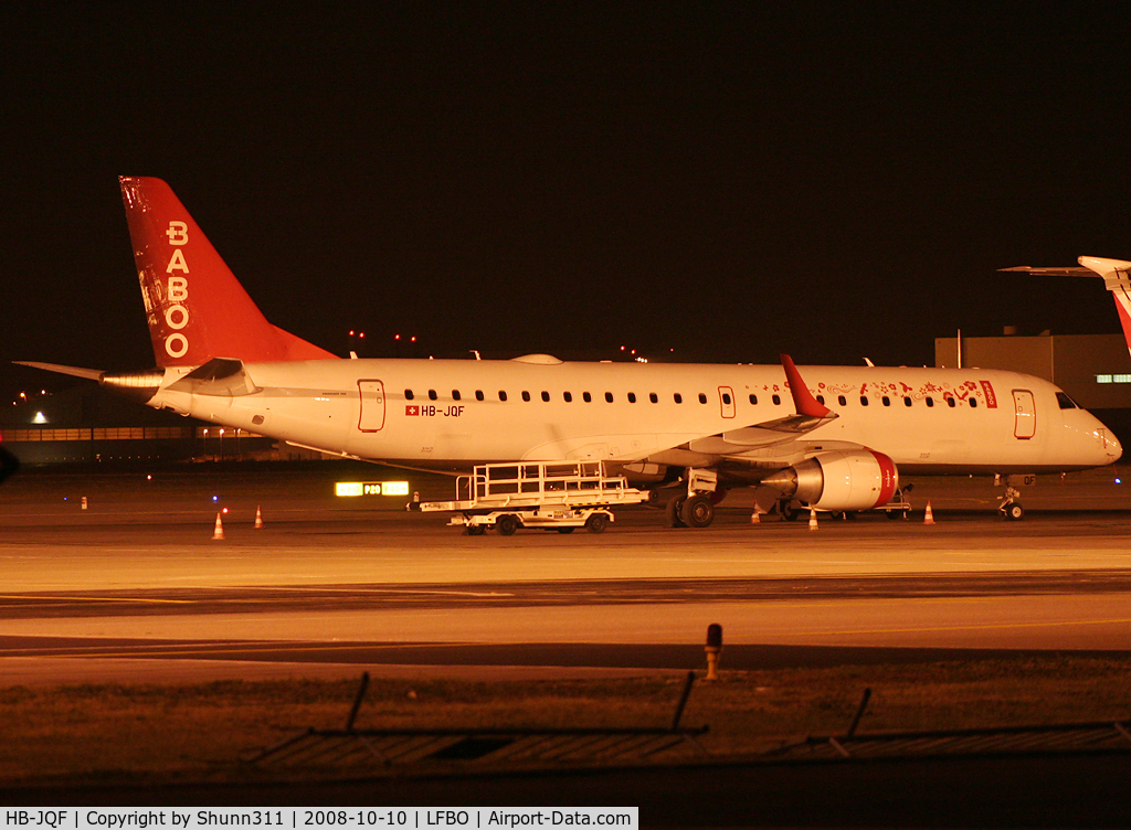 HB-JQF, 2008 Embraer 190LR (ERJ-190-100LR) C/N 19000178, Night stop for this new company at LFBO... A big thanks to Clement ;-)