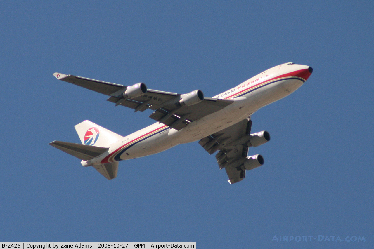 B-2426, 2007 Boeing 747-40BF/ER/SCD C/N 35208/1392, China Cargo landing on approach to DFW - photographed over Grand Prairie Muni.