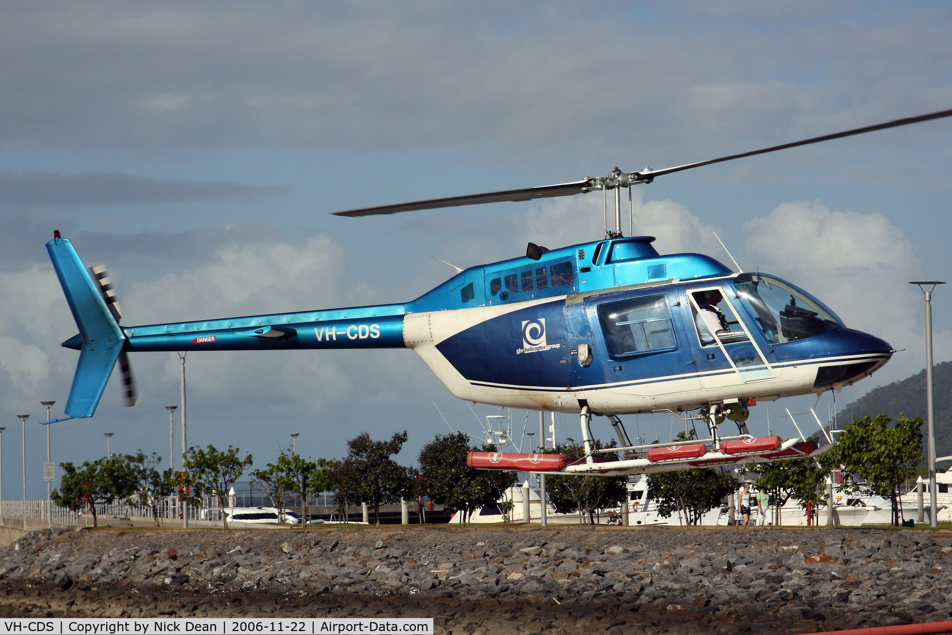 VH-CDS, 1978 Bell 206B (III) C/N 2446, Cairns Harbour heliport at the Shang-ri-la hotel