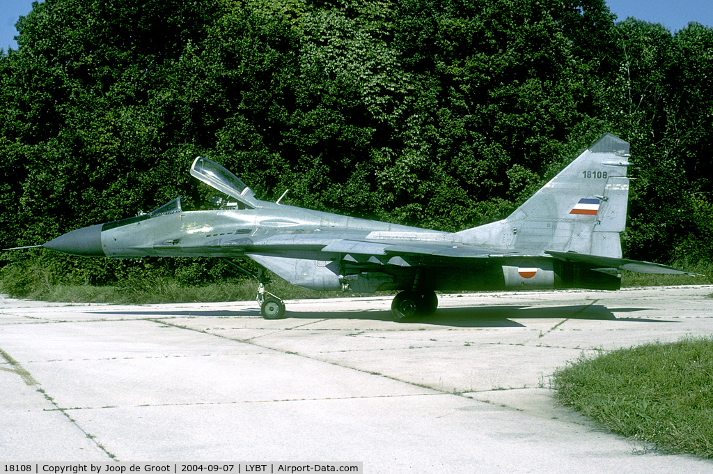 18108, Mikoyan-Gurevich MiG-29B C/N 2960525100, This MiG-29 is one of few survivors ofthe 1999 war. It will be upgraded shortly.