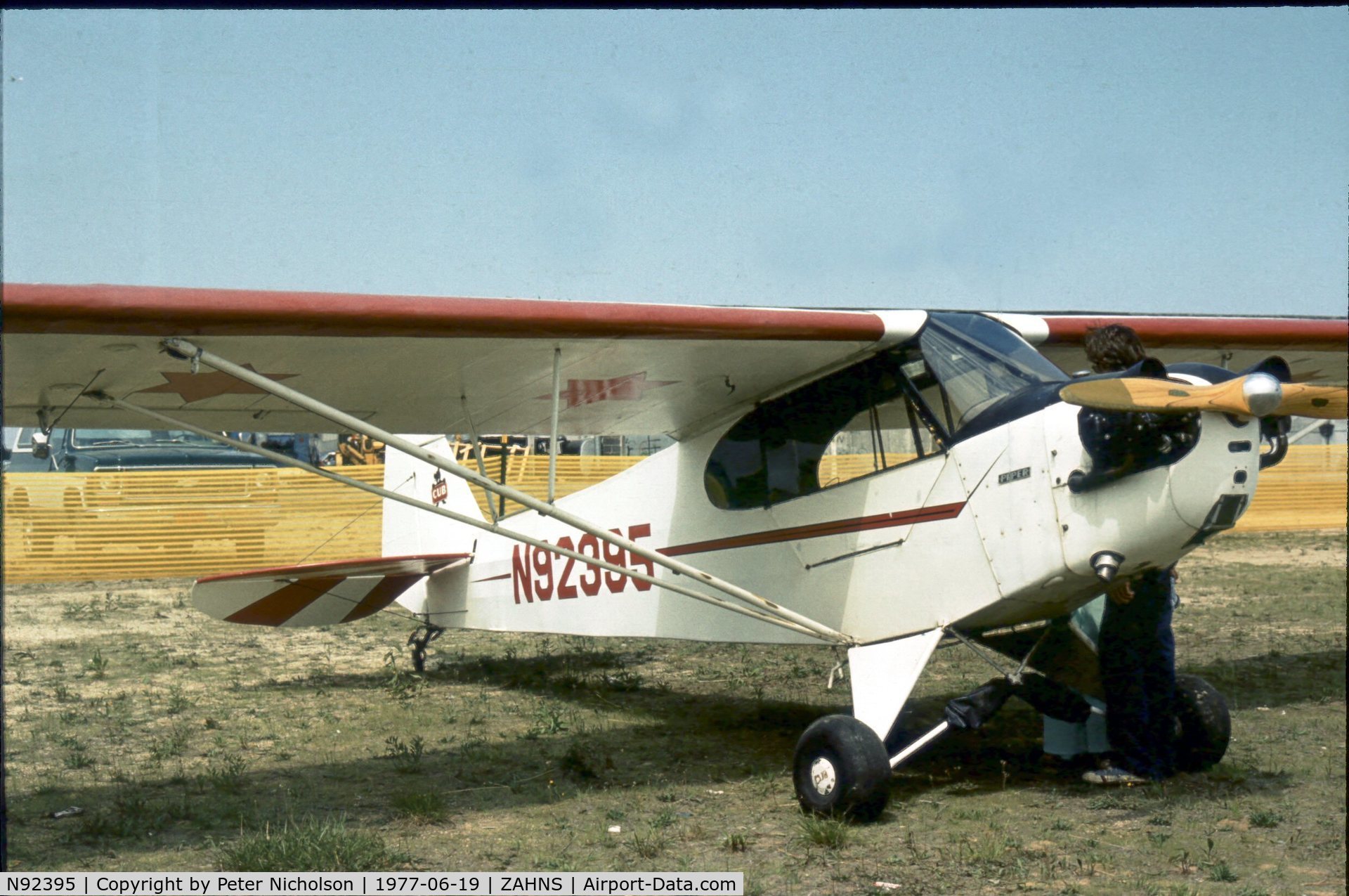 N92395, 1946 Piper J3C-65 Cub C/N 16857, Seen at Zahns Airport, Amityville NY in 1977 - airfield itself closed in 1980.