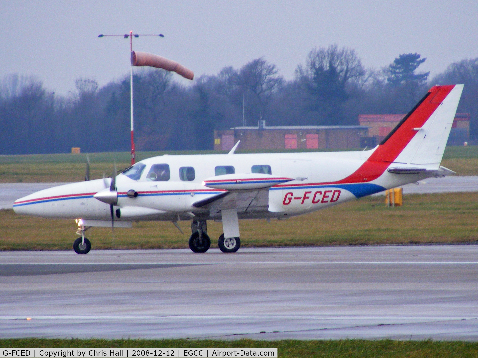 G-FCED, 1981 Piper PA-31T2-620 Cheyenne IIXL C/N 31T-8166013, departing from Manchester