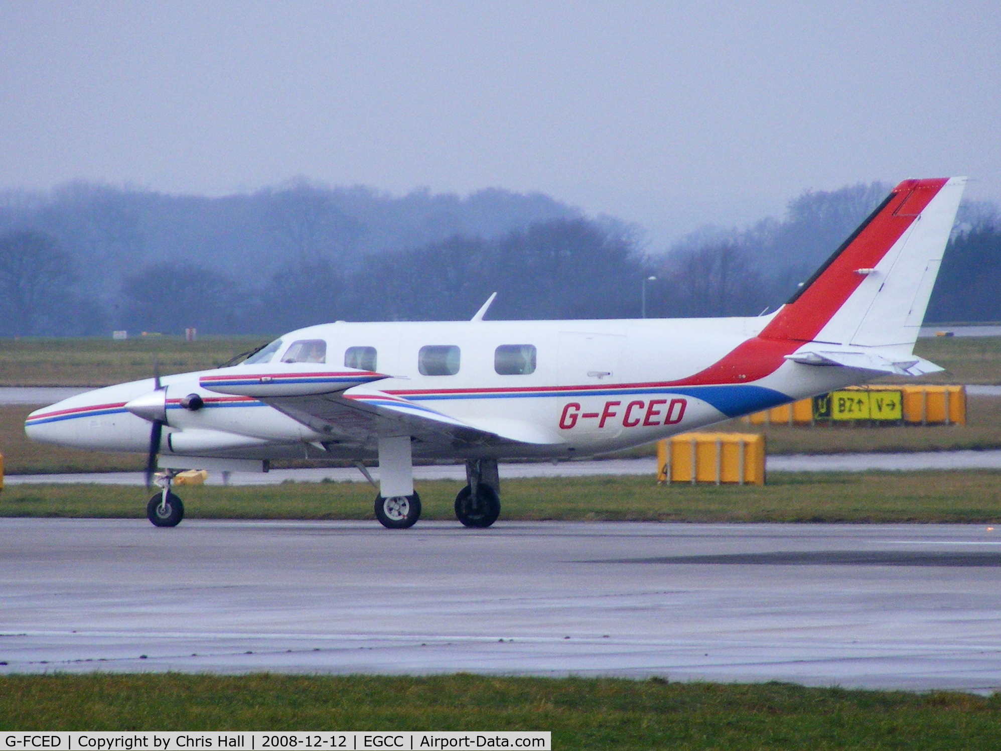 G-FCED, 1981 Piper PA-31T2-620 Cheyenne IIXL C/N 31T-8166013, departing from Manchester