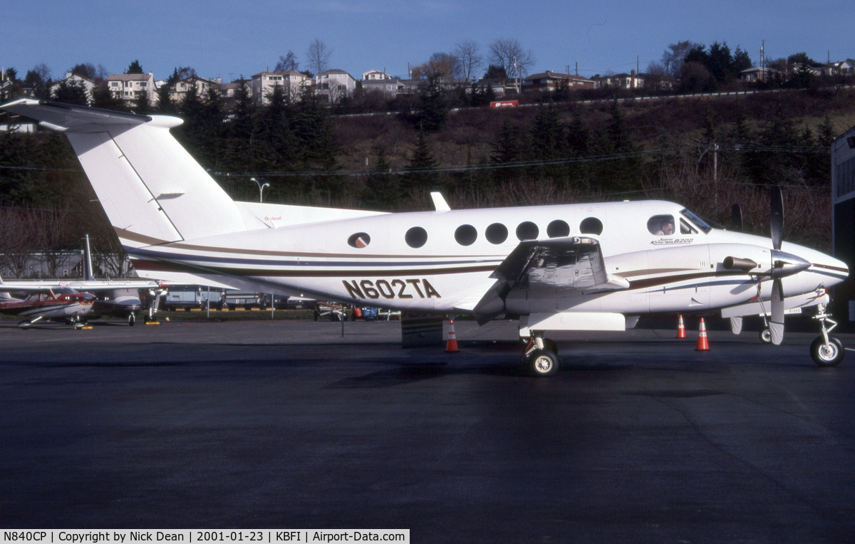 N840CP, 1999 Raytheon Aircraft Company B200 C/N BB-1658, KBFI (Seen here as N602TA prior to becoming N840CP)