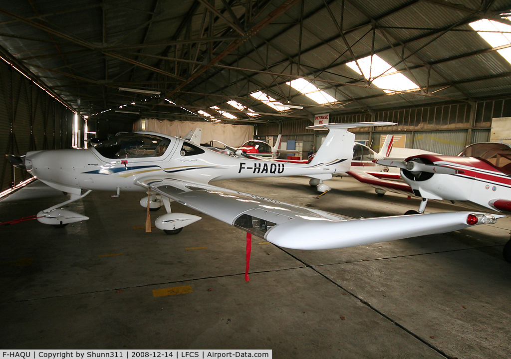 F-HAQU, 2007 Diamond DA-20C-1 Eclipse C/N C0439, Parked inside Airclub's hangar...