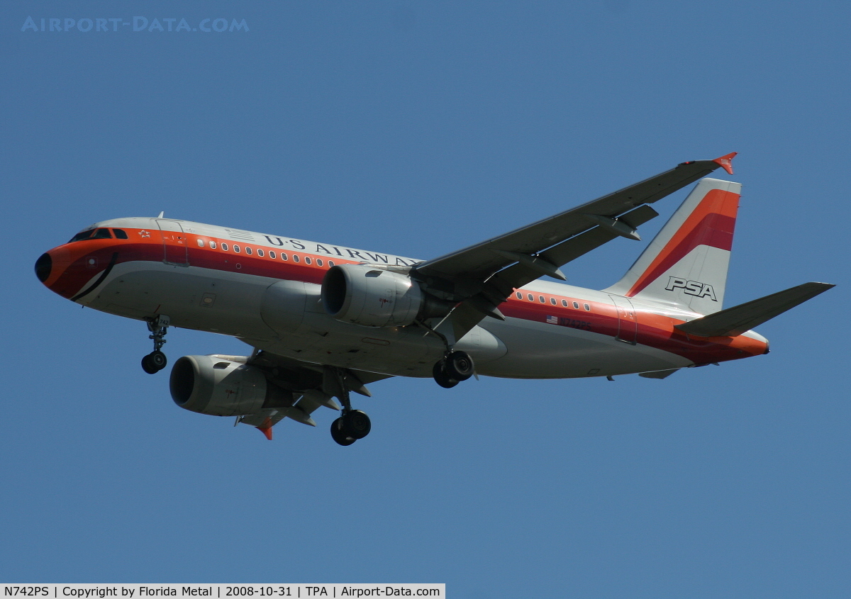 N742PS, 2000 Airbus A319-112 C/N 1275, US Airways PSA Retro colors A319