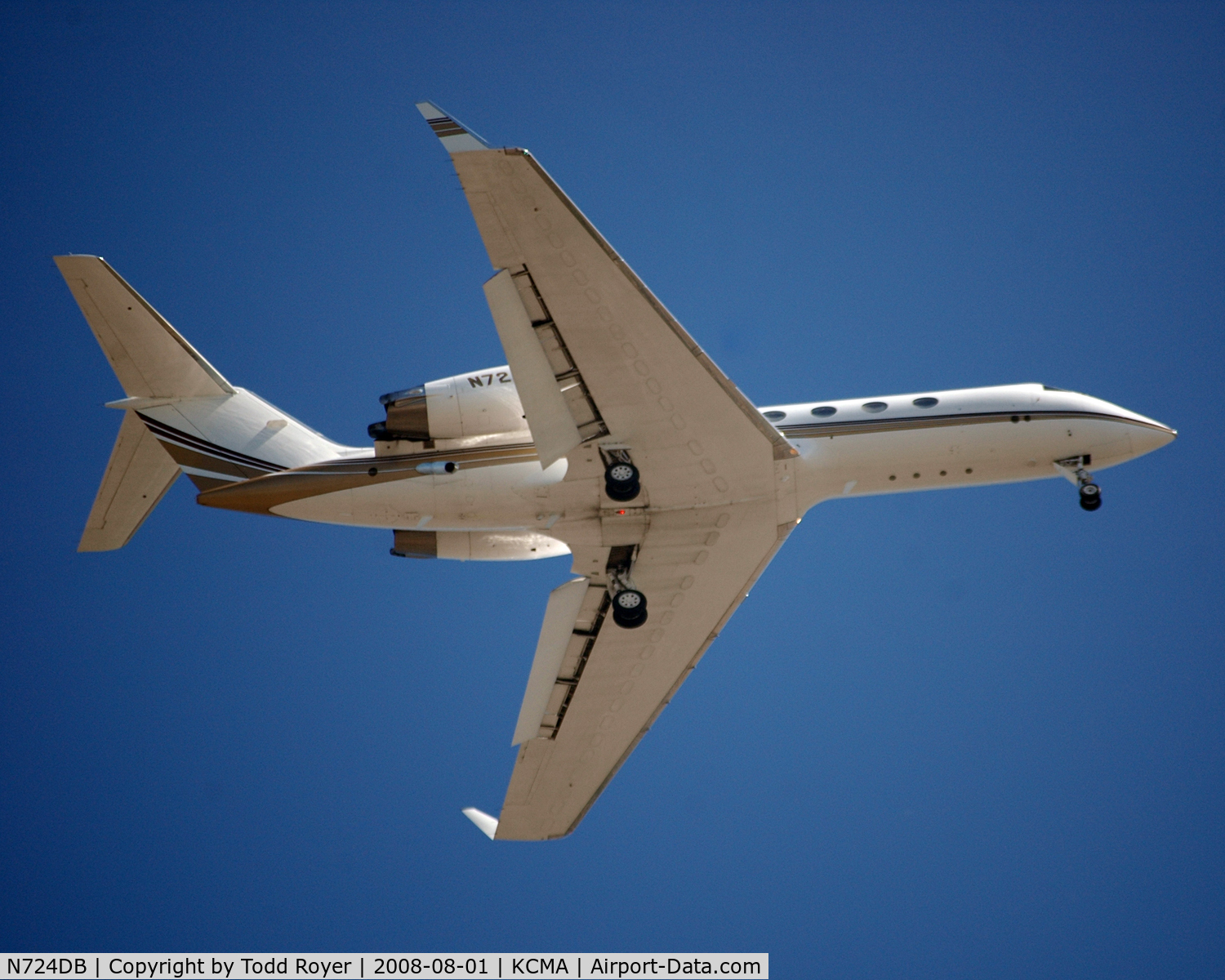 N724DB, 1992 Gulfstream Aerospace G-IV C/N 1209, Backyard shot about 4 miles east of CMA