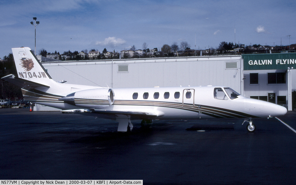 N577VM, 1999 Cessna 550 Citation Bravo C/N 550-0863, KBFI (Seen here as N704JW and currently registered N577VM as posted) N704JW was first used on a C150 then this C550 followed by a C560XL and currently on a G200