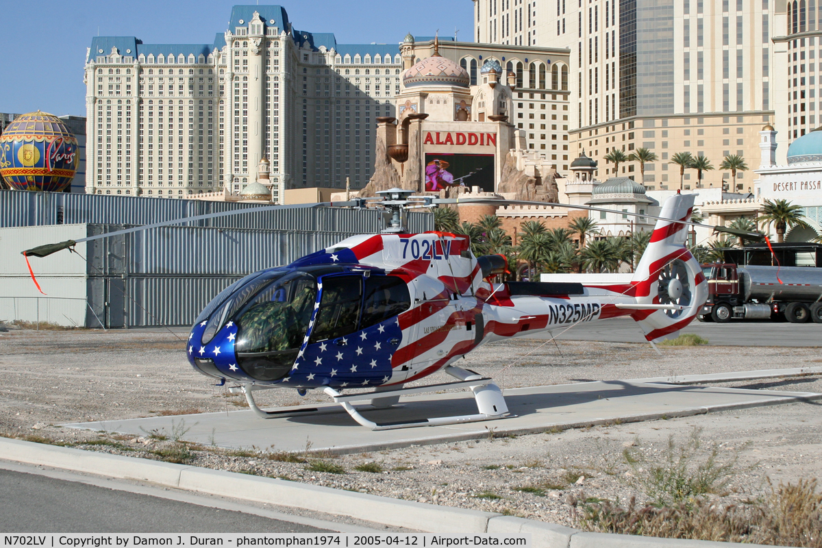 N702LV, 2004 Eurocopter EC-130B-4 (AS-350B-4) C/N 3845, This was taken down on the Las Vegas Strip where they had a helo pad across from Hard Rock Cafe.  Also note that it had another registration on tail, go figure.