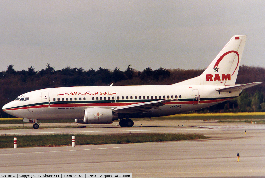 CN-RNG, 1995 Boeing 737-5B6 C/N 27679, Ready for departure rwy 15L in old c/s...