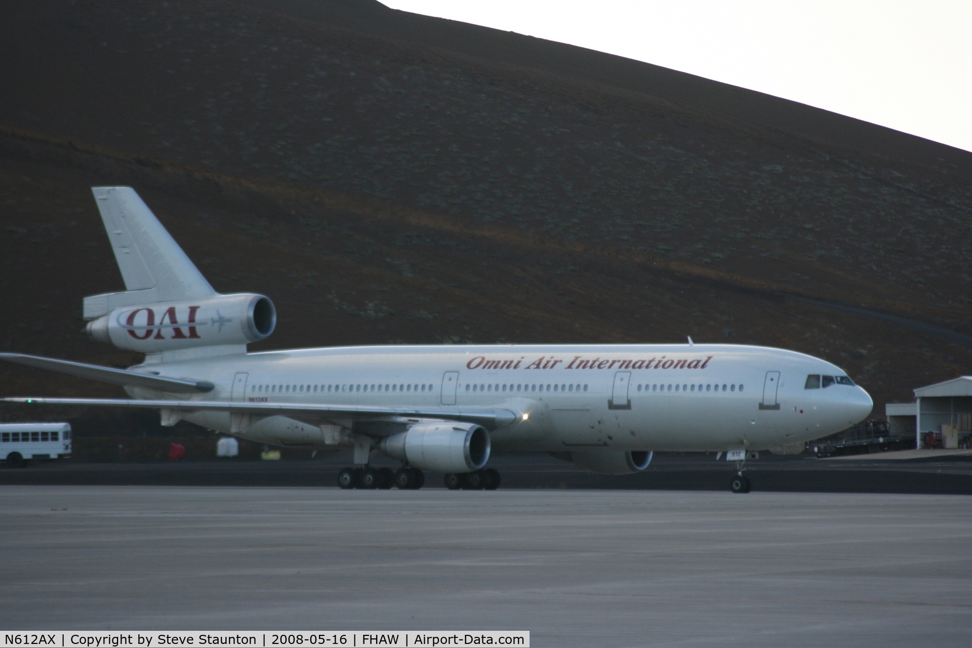 N612AX, 1987 McDonnell Douglas DC-10-30 C/N 48290, Omni Air International DC-10-30 landing and taxiing at Ascension Island. I then flew on it from Ascension to Falkland Islands