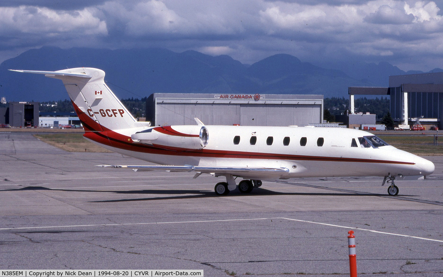N385EM, 1987 Cessna 650 Citation C/N 650-0145, CYVR (Seen here as C-GCFP this airframe was subsequently registered N385EM as posted and was W/O when it crashed and broke up in a field at Caico Seco Venezuela en route Valencia & Puerto Ordaz 18th Feb 2008)
