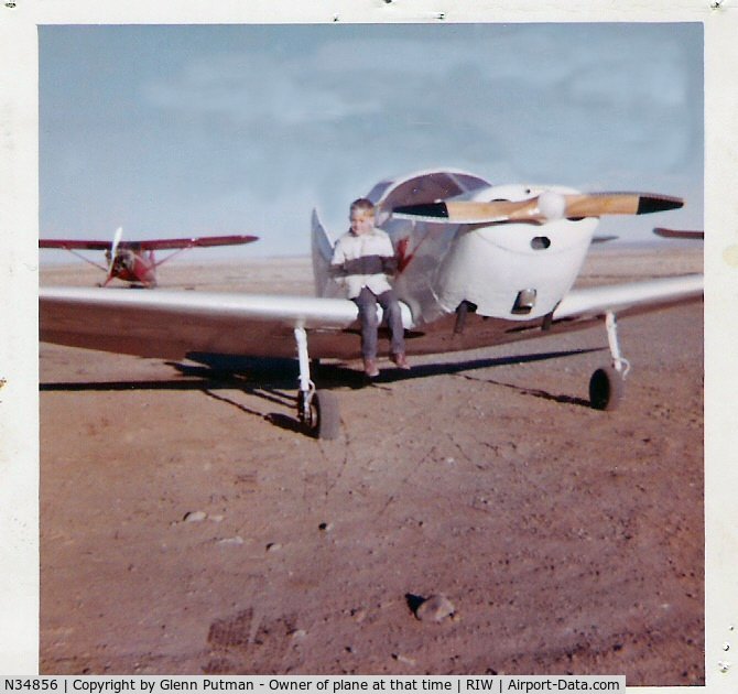 N34856, 1941 Culver LFA C/N 269, Me sitting on the wing in 1962 in Riverton Wyoming
