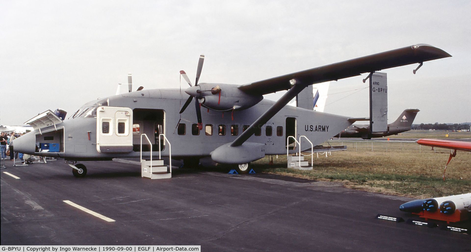G-BPYU, 1989 Short 330-300 C/N SH.3124, Short SD3-30 C-23 SHERPA Prototype? at Farnborough International 1990