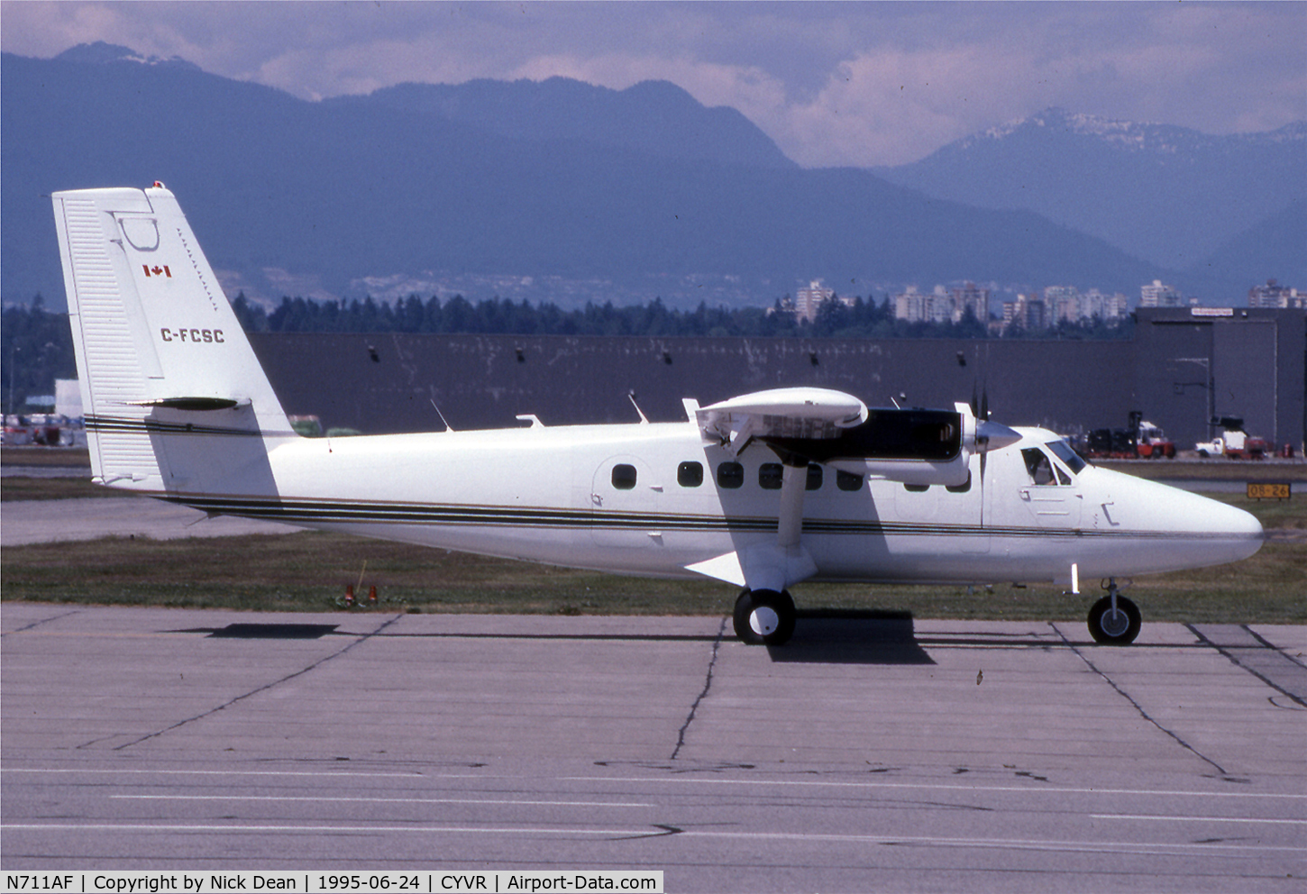 N711AF, 1980 De Havilland Canada DHC-6-300 Twin Otter C/N 711, CYVR (Seen here as C-FCSC one of 4 airframes to have carried this registration this DHC6 is now registered N711AF as posted based at Boeing Field and owned by Paul Allen registered to Vulcan Aircraft)