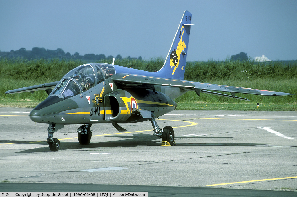 E134, Dassault-Dornier Alpha Jet E C/N E134, Special colours with 4c1 badge. Seen at the Cambrai open house in 1996.