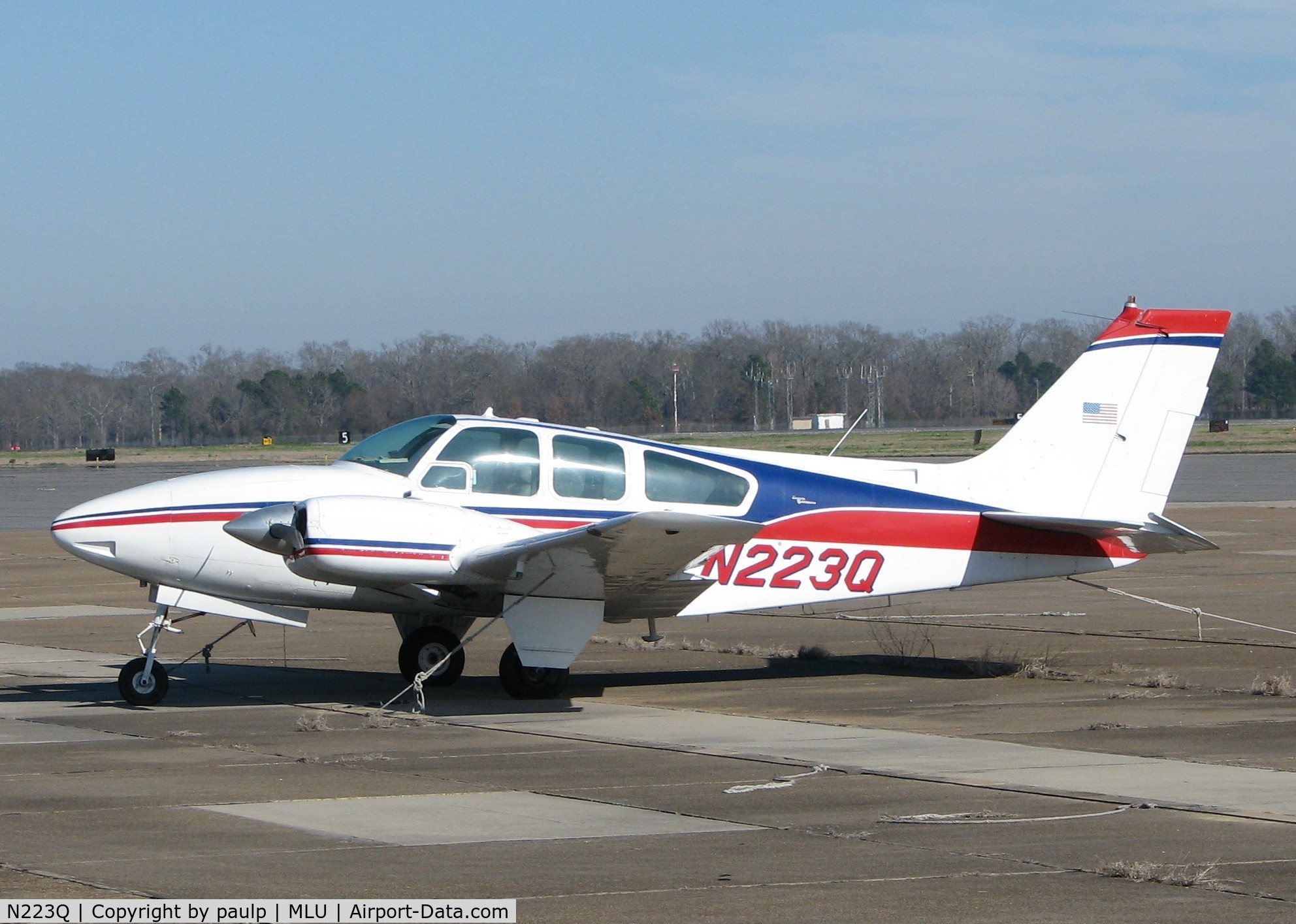 N223Q, 1966 Beech C55 Baron (95-C55) C/N TE-94, Parked at the Monroe,Louisiana airport.