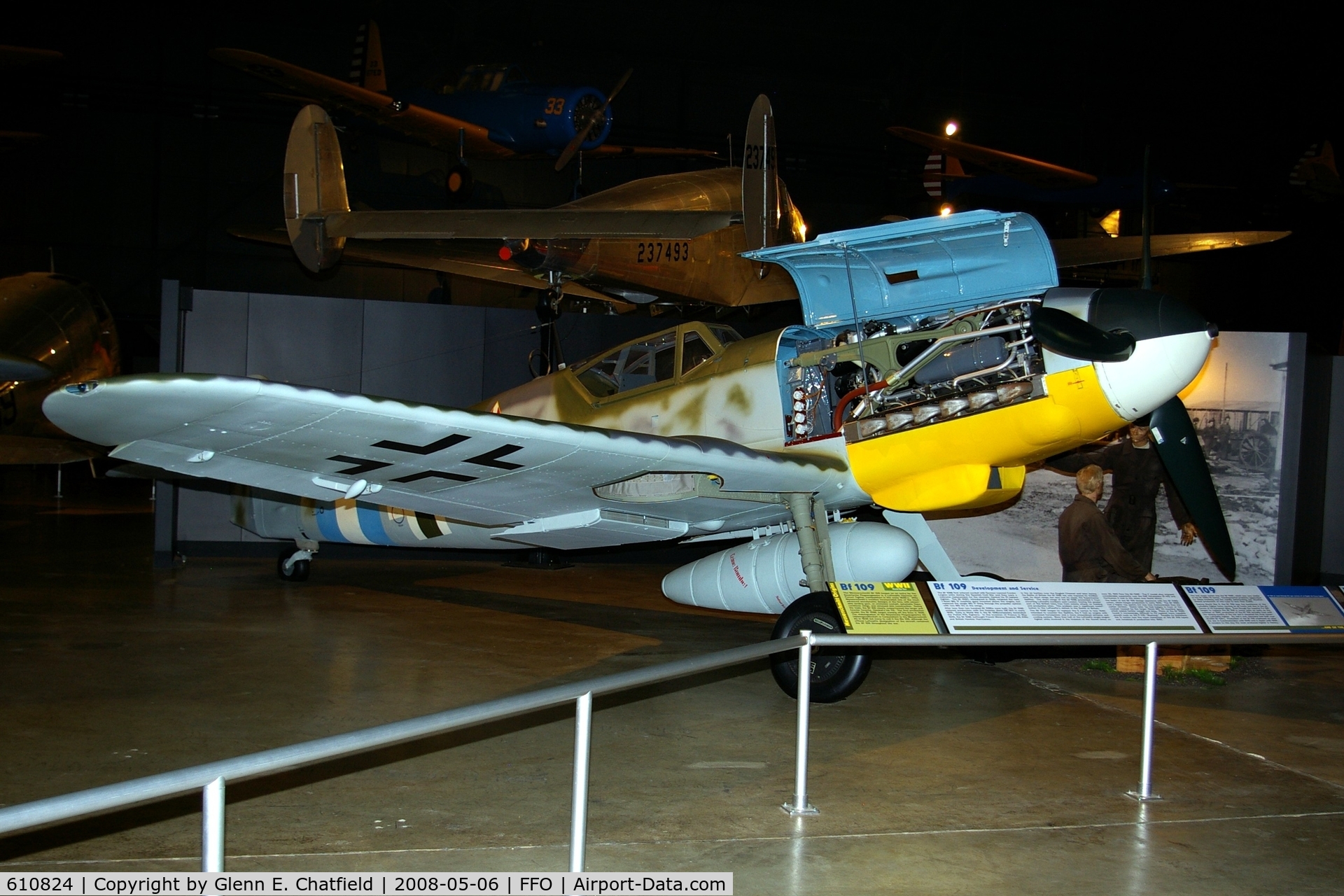 610824, Messerschmitt Bf-109G-10 C/N Not found 6110824, Actually a Bf.109G-6 marked as a -10, at the National Museum of the U.S. Air Force