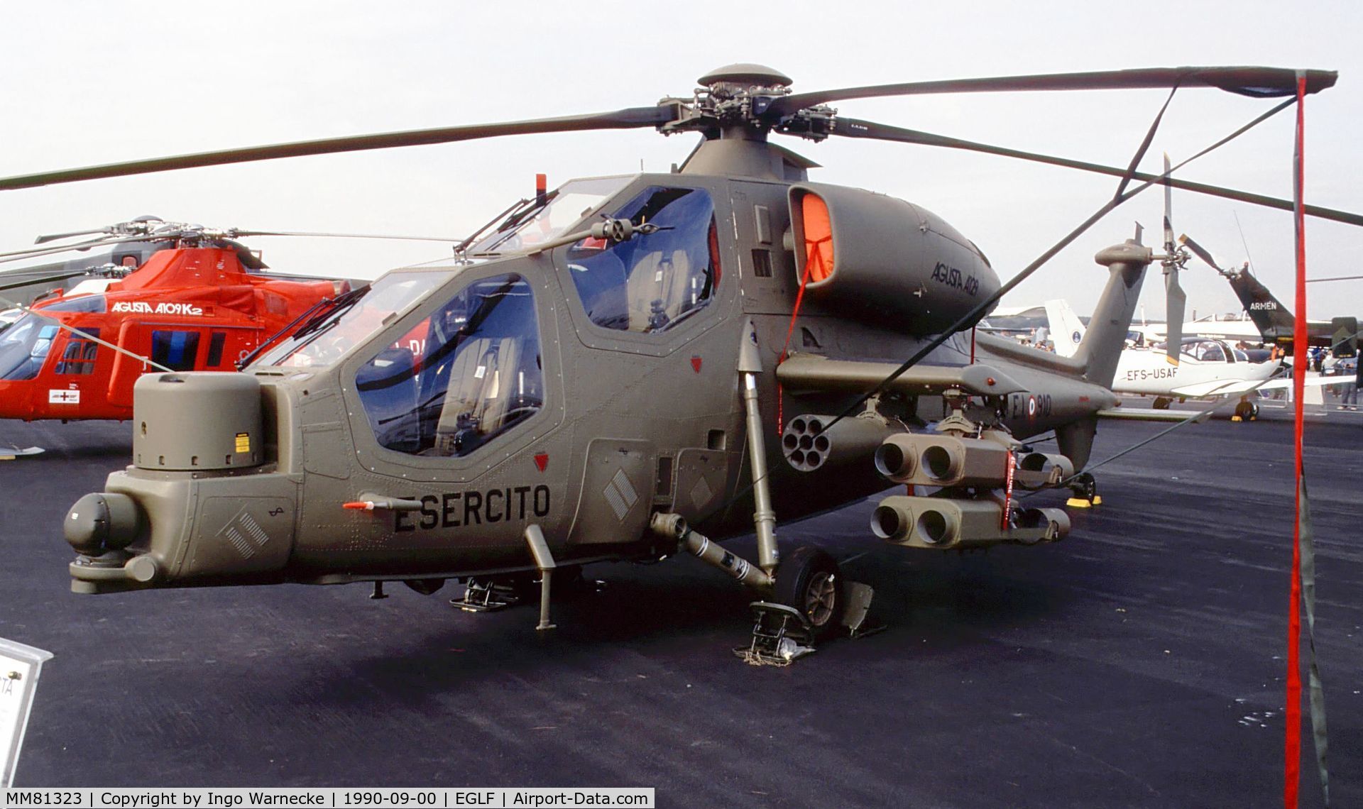 MM81323, Agusta A-129A Mangusta C/N 29011, Agusta A.129A Mangusta of Italian Army Aviation  at Farnborough International 1990