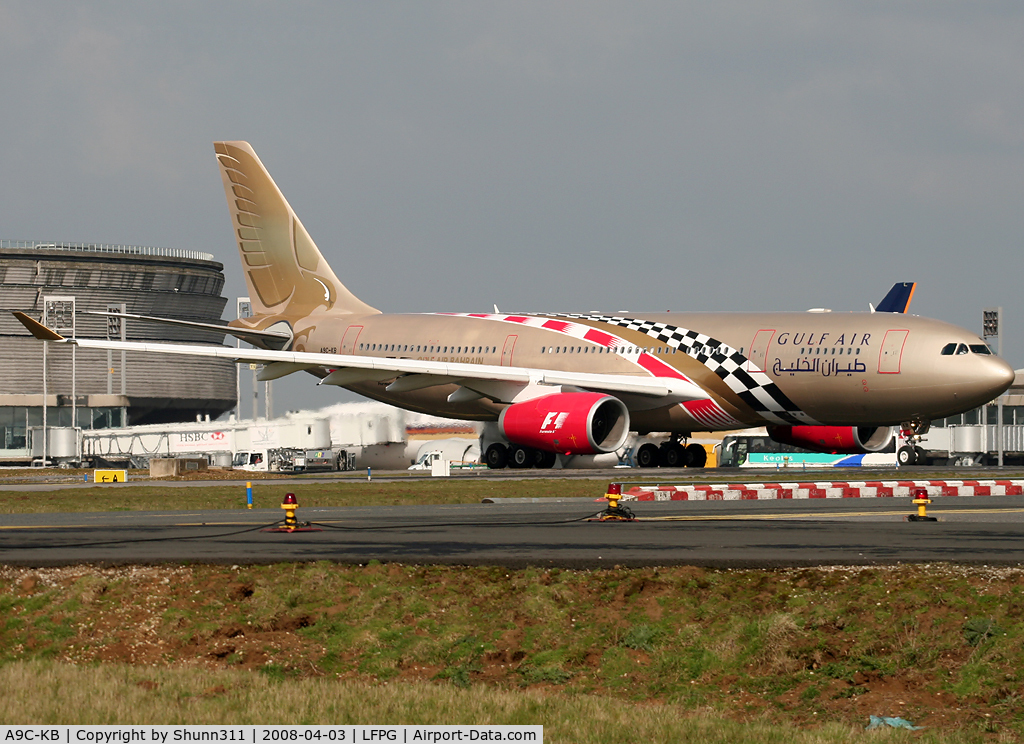 A9C-KB, 1999 Airbus A330-243 C/N 281, Rolling for departure in full special F1 c/s...