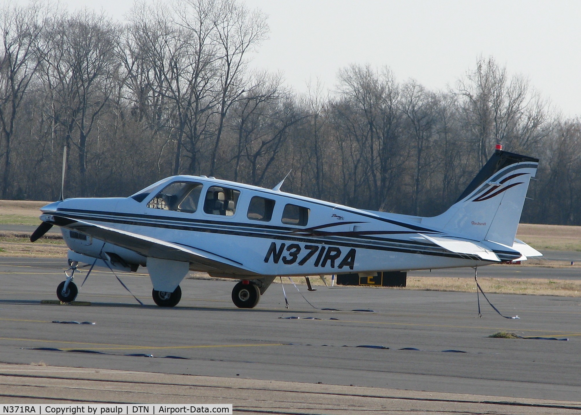 N371RA, Raytheon Aircraft Company A36 Bonanza C/N E-3590, Parked at the Downtown Shreveport airport.